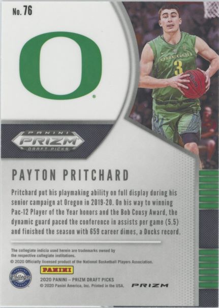 2020-21 Panini Prizm Draft Picks Payton Pritchard Pink Ice Rookie #76