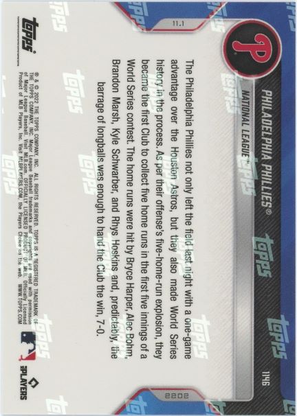 2022 Topps Now Phillies World Series 5 HRs in 1st inn Blue #25/49 #1146