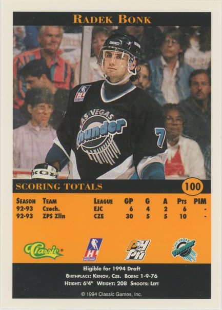 1994 Classic Radek Bonk Pro Hockey Prospects #100