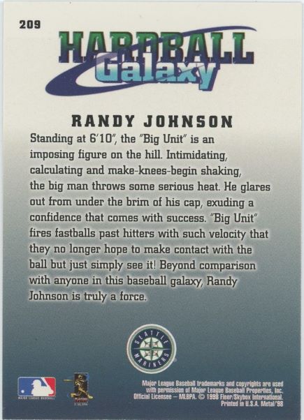 1998 Sky Box Randy Johnson Metal Universe #209