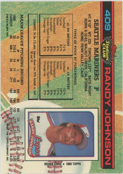 1991 Topps Stadium Club Randy Johnson #409