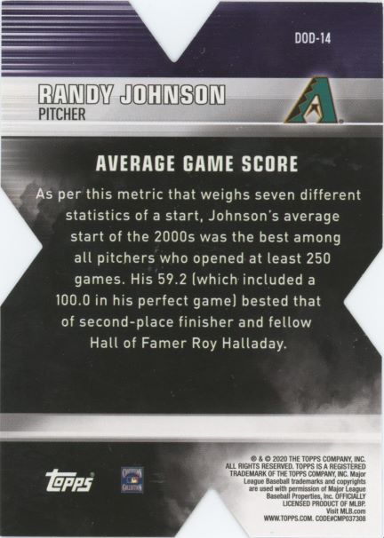 2020 Topps Randy Johnson Decade of Dominance 2000s Die Cut