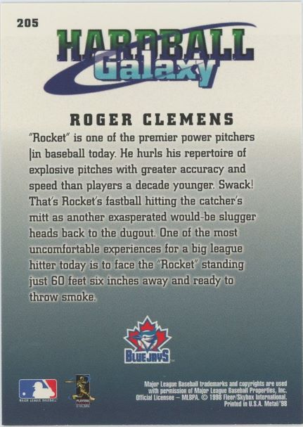 1998 Sky Box Roger Clemens Metal Universe #205