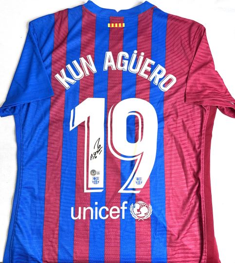 Sergio Aguero Autographed #19 Barcelona Jersey