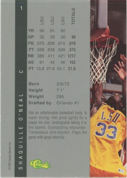 1992 Classic Shaq Oneill Four Sport #1