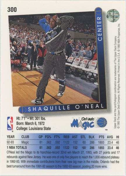 1993-94 Upper Deck Shaquille O’Neal #300