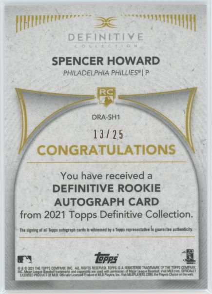 2021 Topps Definitive Spencer Howard Green Rookie #13/25