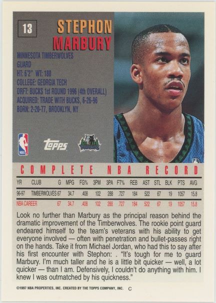 1997 Topps Stephon Marbury #13