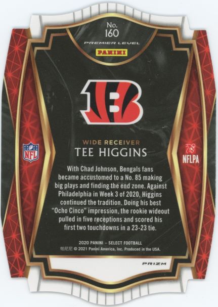 2020 Panini Select Tee Higgins Die Cut Purple Premier Level Rookie #160