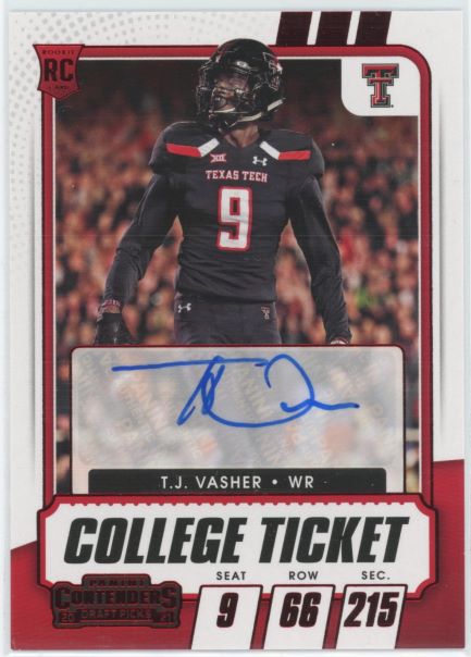 2021 Panini Contenders Draft Picks Tj Vasher College Ticket Auto Red Rookie #243