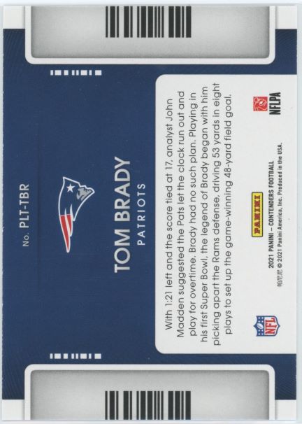 2021 Panini Contenders Tom Brady Playoff Ticket Patriots Feb 3, 2002 #Plt-Tbr