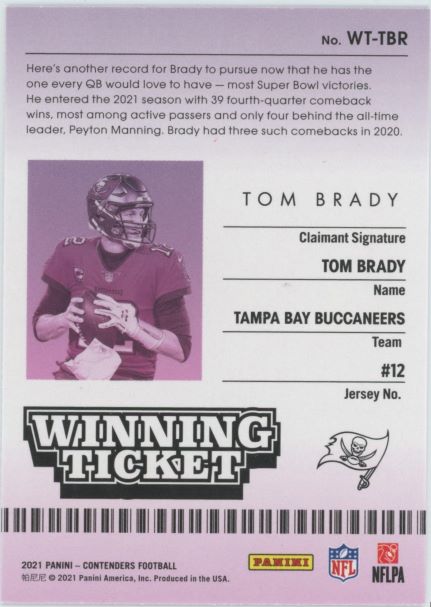 2021 Panini Contenders Tom Brady Winning Ticket Insert