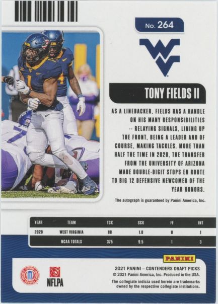 2021 Panini Contenders Tony Fields II College Ticket Red Auto #264