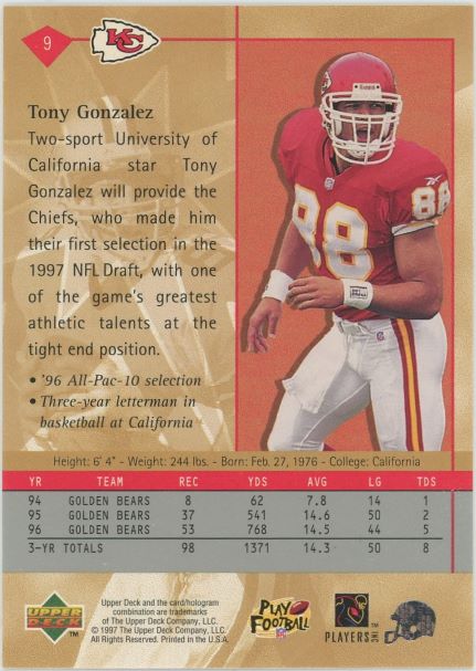 1997 Upper Deck Tony Gonzalez Star Rookie #9