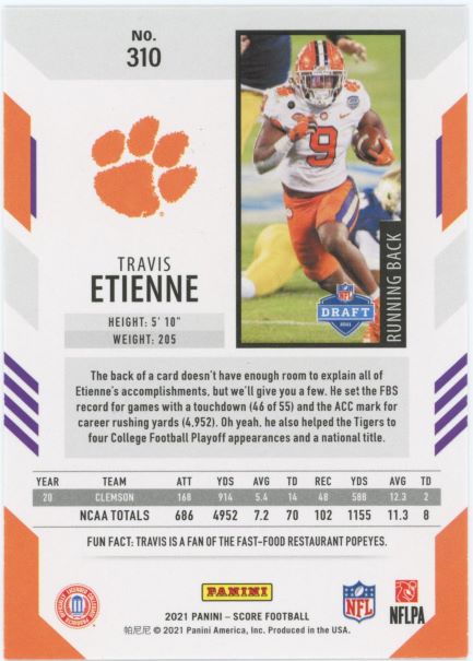 2021 Score Travis Etienne Rookie #310