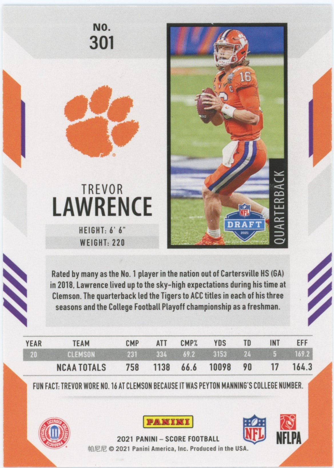 2021 Panini Score Trevor Lawrence Rookie #301