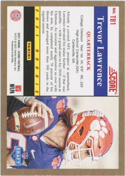 2021 Score Trevor Lawrence 1991 Throwback Retro Gold Foil Rookie #TB1