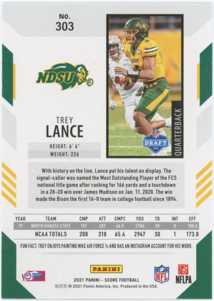 2021 Panini Score Trey Lance Rookie #303