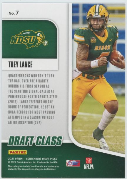 2021 Contenders Draft Picks Trey Lance Draft Class Rookie #7