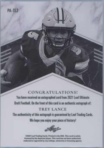 2021 Leaf Ultimate Draft Trey Lance Rookie Auto 50/99