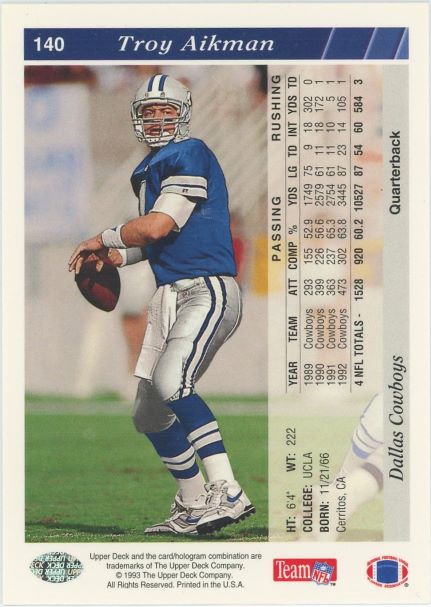 1993 Upper Deck Troy Aikman #140