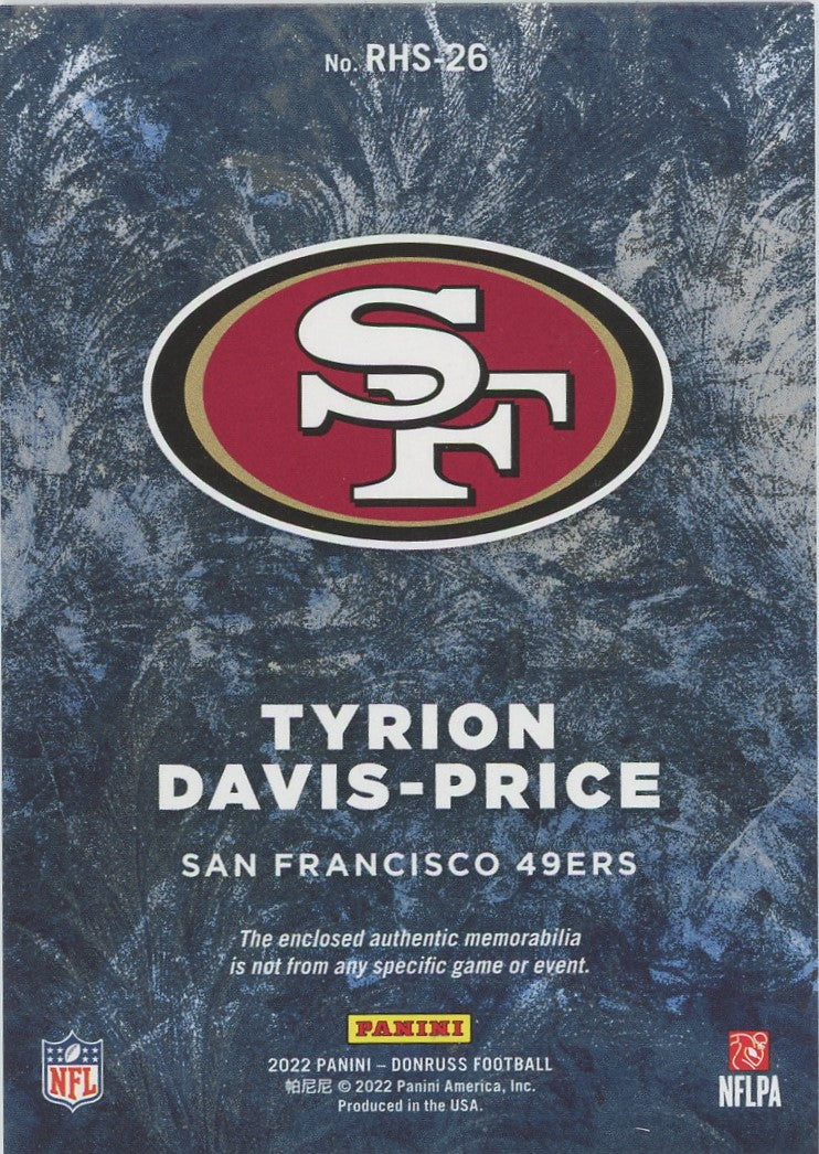 2022 Donruss Holiday Tyrion Davis-Price Rookie Sweater Memorabilia #RHS-26