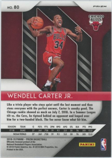 2018-19 Panini Prizm Wendell Carter Jr. Pink Cracked Ice Rookie #80