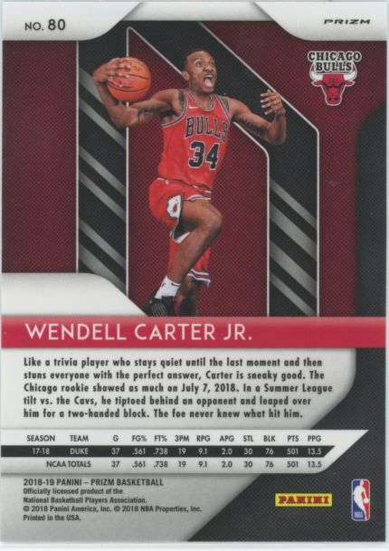 2018-19 Prizm Red White & Blue Wendell Carter Jr. Rookie #80