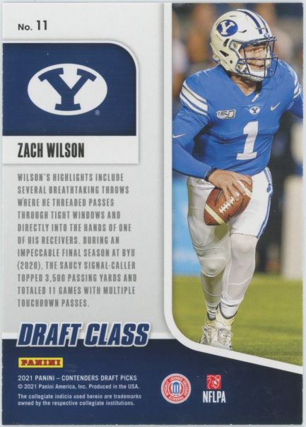 2021 Panini Conteners Draft Picks Zach Wilson Draft Class Rookie Red Foil #11