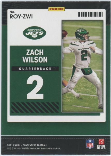 2021 Panini Contenders Zach Wilson Rooke of the Year