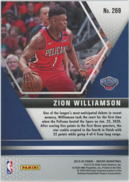 2019-20 Mosaic Zion Williamson NBA Debut #269